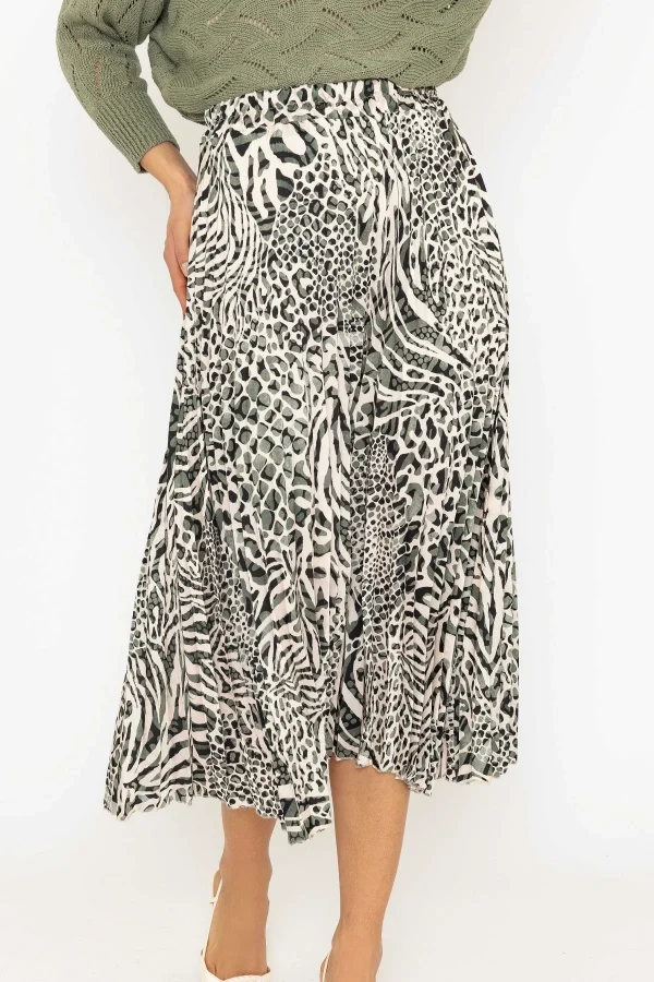 Pala D'Oro Khaki Animal Print Pleated Skirt*Women Skirts & Shorts