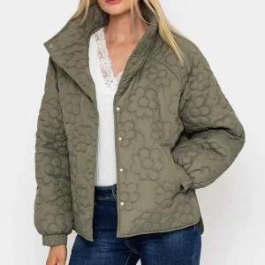 J'aime la Vie Khaki Floral Quilt Boxy Jacket*Women Coats & Jackets