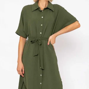 Rowen Avenue Khaki Green Belted Shirt Dress* Sale Dresses