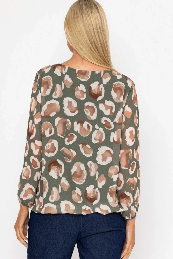 Pala D'oro Khaki Printed Long Sleeve Blouse*Women Tops & Blouses