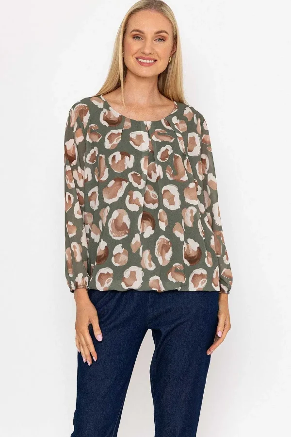 Pala D'oro Khaki Printed Long Sleeve Blouse*Women Tops & Blouses