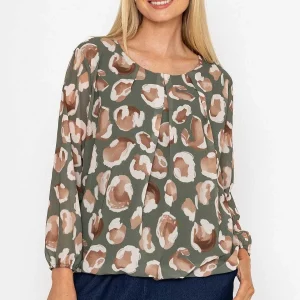 Pala D'oro Khaki Printed Long Sleeve Blouse*Women Tops & Blouses