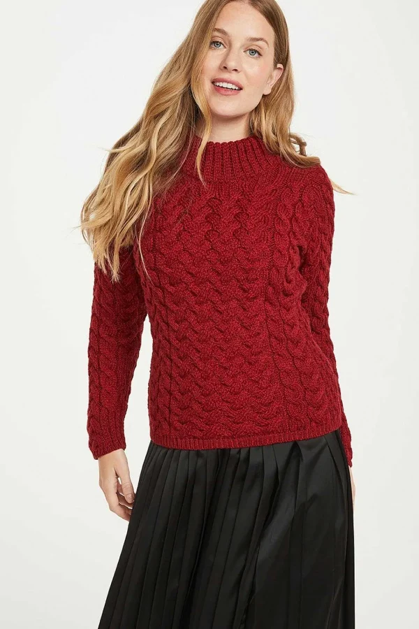 Aran Woollen Mills Knightstown Aran Crew Sweater In Red*Women Jumpers & Cardigans