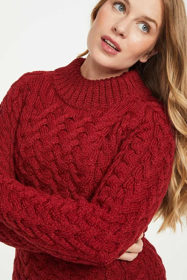 Aran Woollen Mills Knightstown Aran Crew Sweater In Red*Women Jumpers & Cardigans