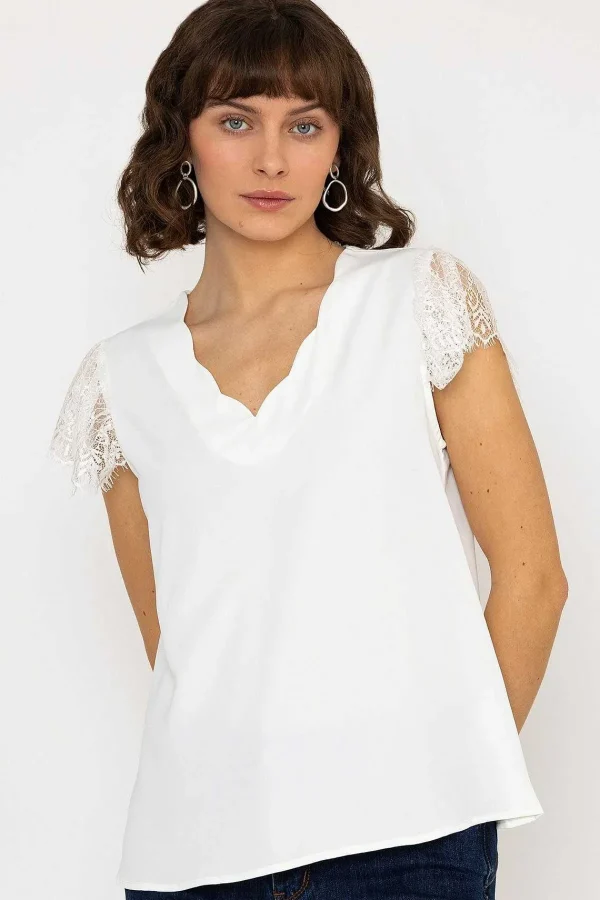 Rowen Avenue Lace Cap Sleeve Top In Ivory*Women Tops & Blouses
