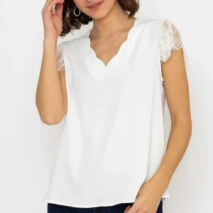 Rowen Avenue Lace Cap Sleeve Top In Ivory*Women Tops & Blouses