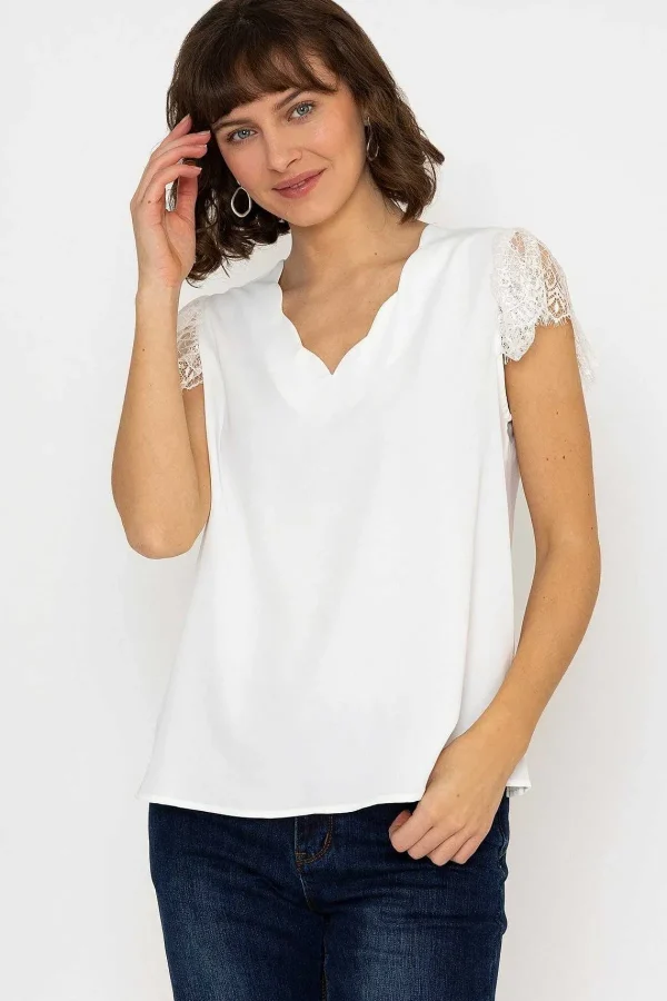 Rowen Avenue Lace Cap Sleeve Top In Ivory*Women Tops & Blouses