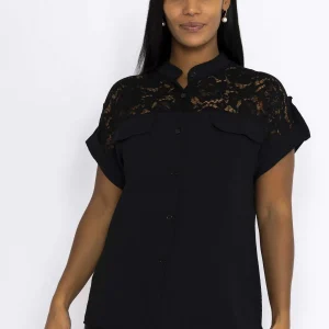 Pala D'oro Lace Insert Shirt In Black*Women Tops & Blouses