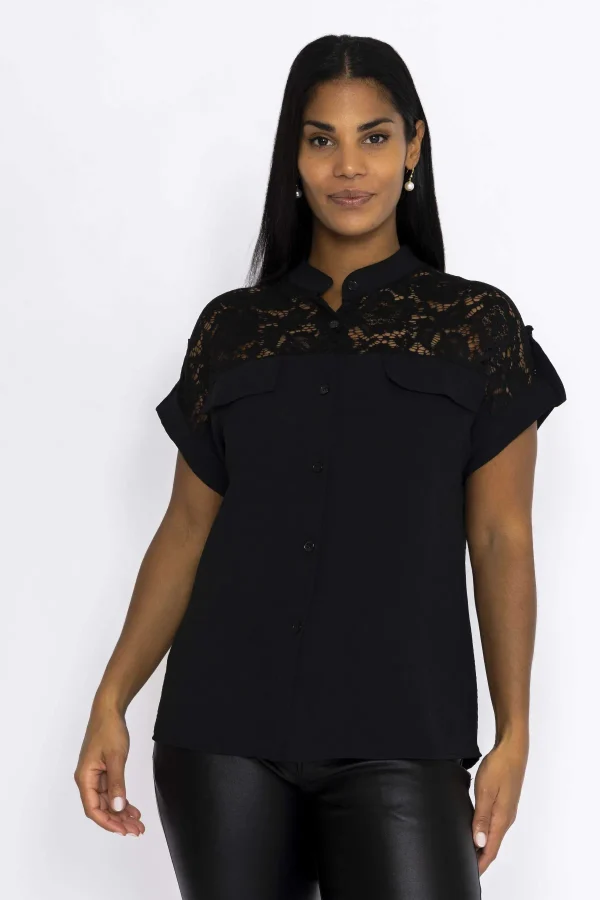 Pala D'oro Lace Insert Shirt In Black*Women Tops & Blouses