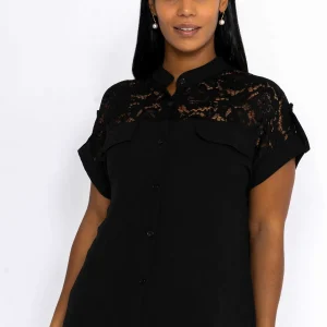 Pala D'oro Lace Insert Shirt In Black*Women Tops & Blouses
