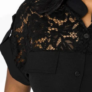 Pala D'oro Lace Insert Shirt In Black*Women Tops & Blouses