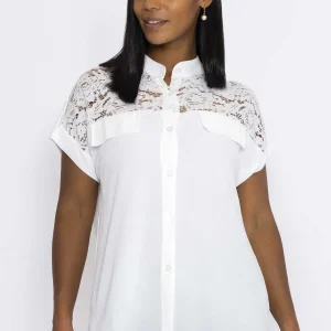 Pala D'oro Lace Insert Shirt In Ecru*Women Tops & Blouses