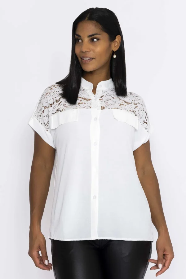 Pala D'oro Lace Insert Shirt In Ecru*Women Tops & Blouses