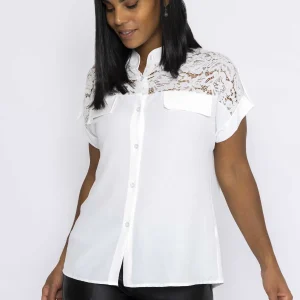 Pala D'oro Lace Insert Shirt In Ecru*Women Tops & Blouses
