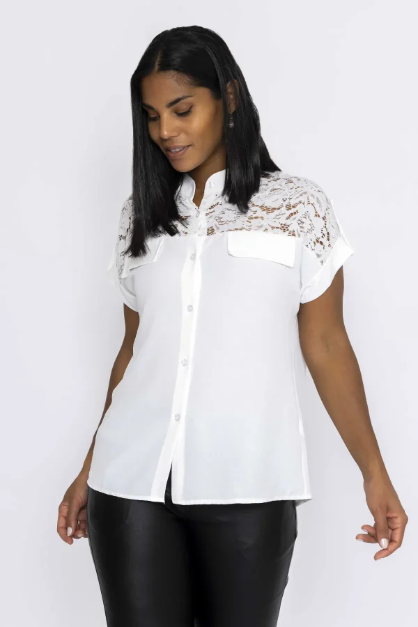 Pala D'oro Lace Insert Shirt In Ecru*Women Tops & Blouses