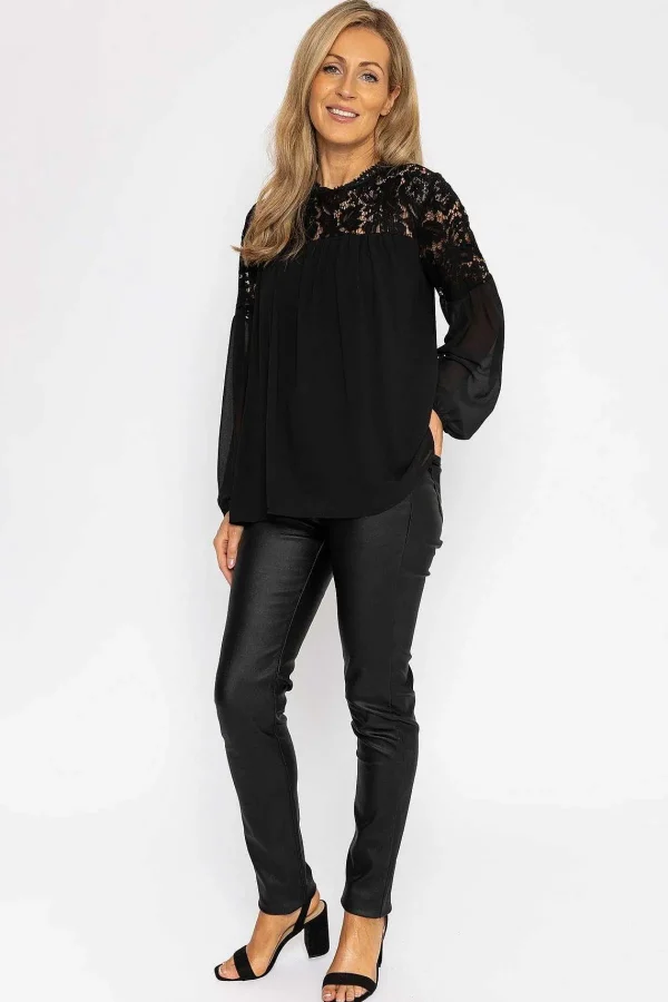 Pala D'oro Lace Sleeve Blouse In Black*Women Tops & Blouses