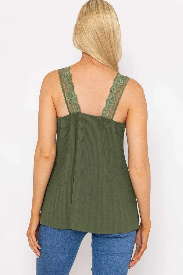 Pala D'oro Lace Trim Pleated Cami In Khaki*Women Tops & Blouses
