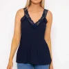 Pala D'oro Lace Trim Pleated Cami In Navy*Women Tops & Blouses