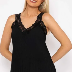 Pala D'oro Lace Trim Pleated Cami In Black*Women Tops & Blouses