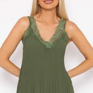 Pala D'oro Lace Trim Pleated Cami In Khaki*Women Tops & Blouses