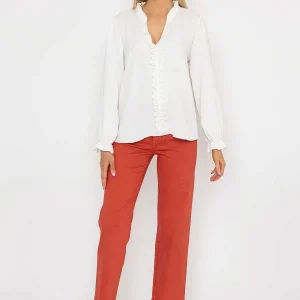 Pala D'oro Lace Trim Top In Ecru*Women Tops & Blouses