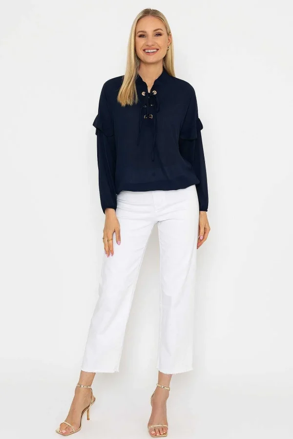 Pala D'oro Lace Up Blouse In Navy*Women Tops & Blouses