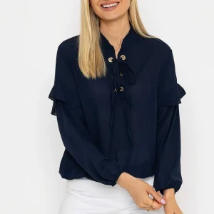 Pala D'oro Lace Up Blouse In Navy*Women Tops & Blouses