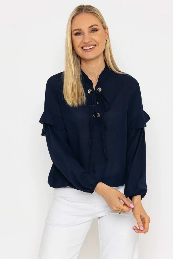 Pala D'oro Lace Up Blouse In Navy*Women Tops & Blouses