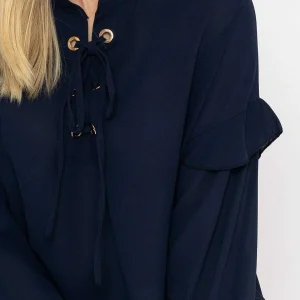 Pala D'oro Lace Up Blouse In Navy*Women Tops & Blouses