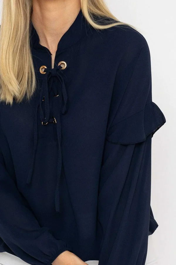 Pala D'oro Lace Up Blouse In Navy*Women Tops & Blouses