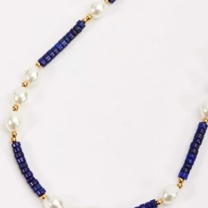 Joularie Lapis And Pearl Beaded Necklace* Boxed Gifts