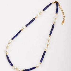 Joularie Lapis And Pearl Beaded Necklace* Boxed Gifts