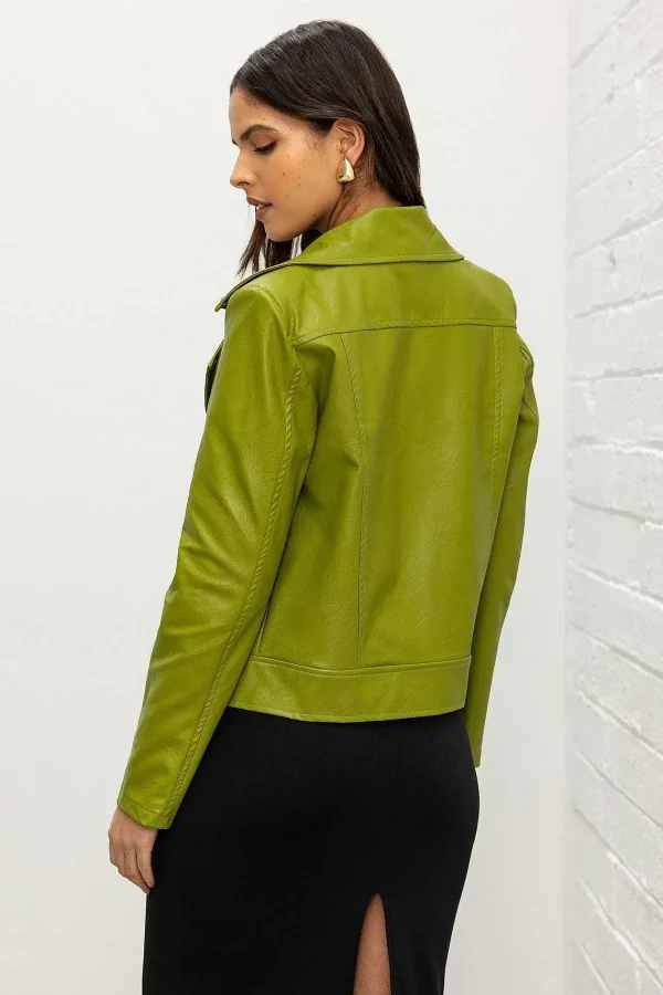 Pala D'oro Sport Lime Green Leather Jacket*Women Coats & Jackets