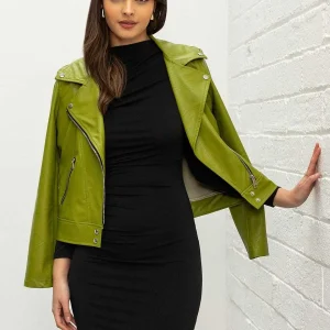 Pala D'oro Sport Lime Green Leather Jacket*Women Coats & Jackets