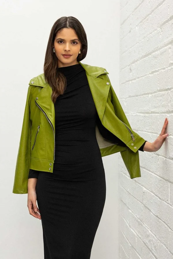 Pala D'oro Sport Lime Green Leather Jacket*Women Coats & Jackets