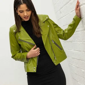 Pala D'oro Sport Lime Green Leather Jacket*Women Coats & Jackets