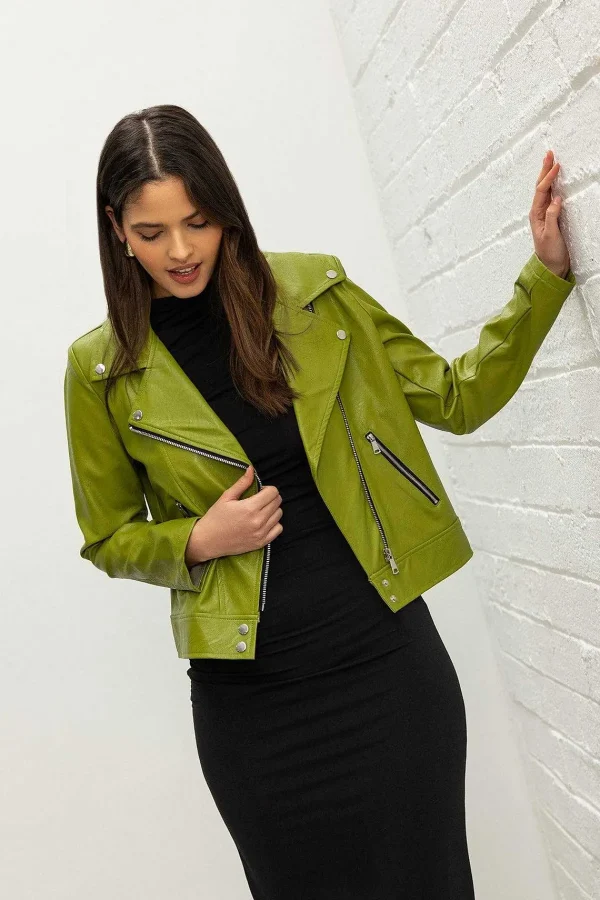 Pala D'oro Sport Lime Green Leather Jacket*Women Coats & Jackets