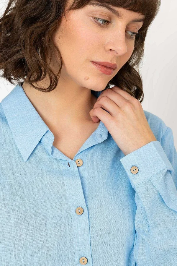 Kelly & Grace Weekend Linen Like Shirt In Blue*Women Tops & Blouses