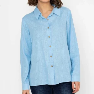 Kelly & Grace Weekend Linen Like Shirt In Blue*Women Tops & Blouses