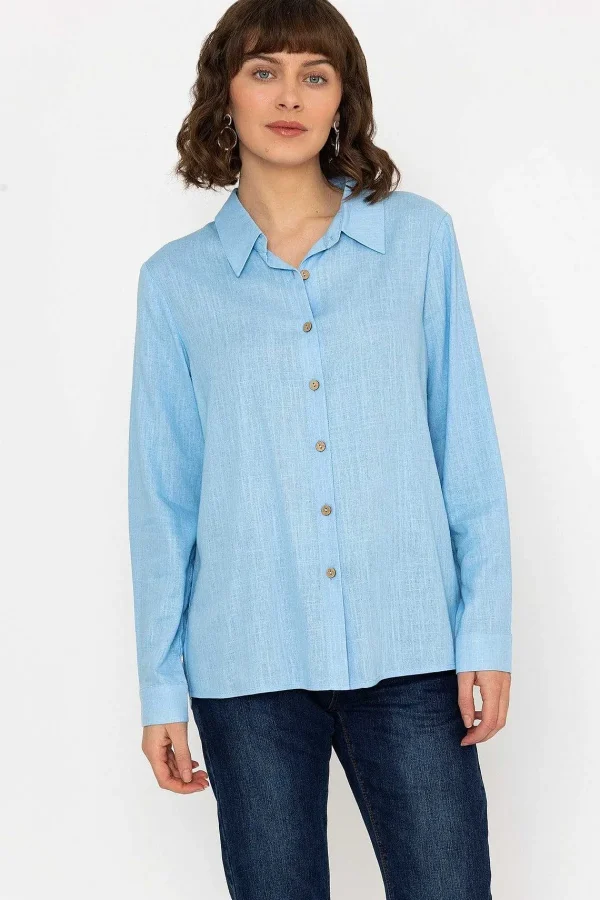 Kelly & Grace Weekend Linen Like Shirt In Blue*Women Tops & Blouses