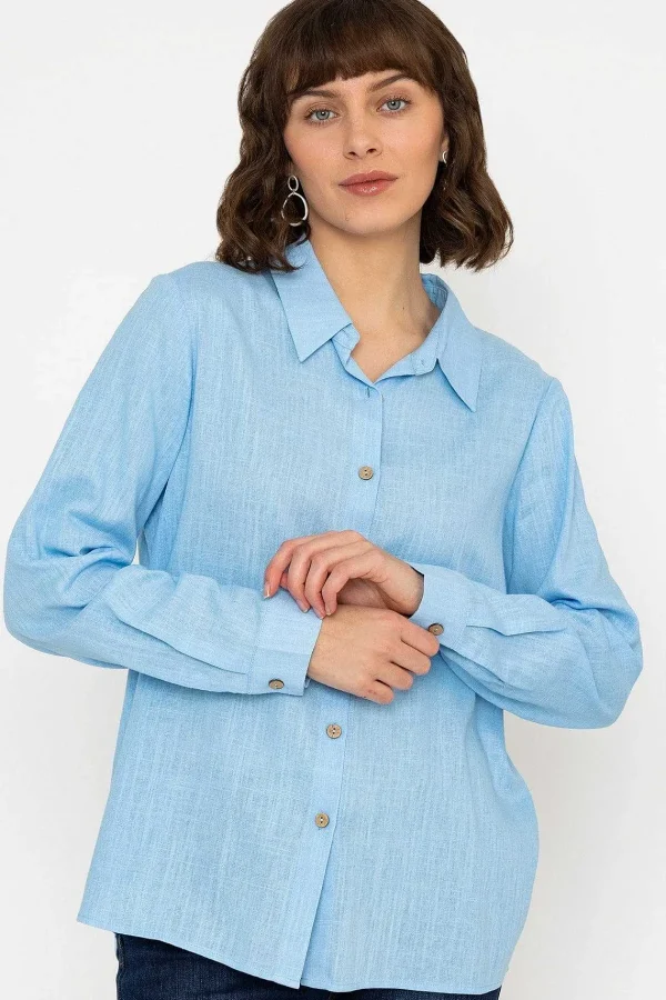 Kelly & Grace Weekend Linen Like Shirt In Blue*Women Tops & Blouses