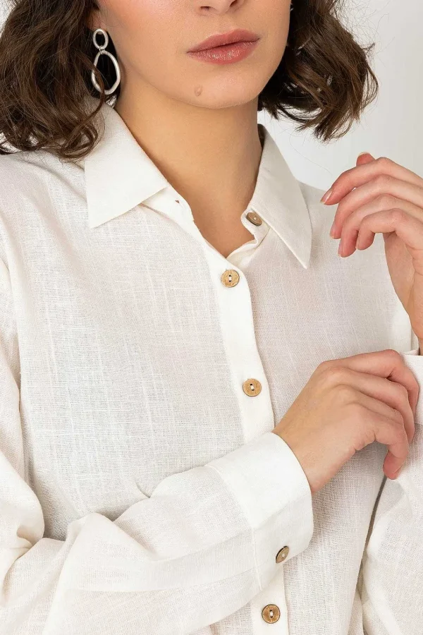Kelly & Grace Weekend Linen Like Shirt In Ivory*Women Tops & Blouses