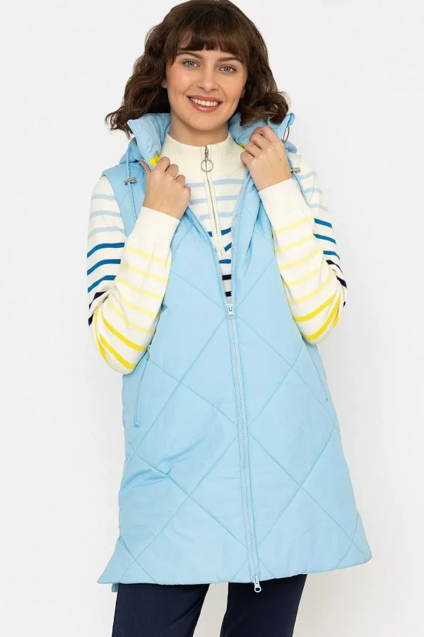 Kelly & Grace Weekend Long Hooded Gilet In Blue*Women Coats & Jackets