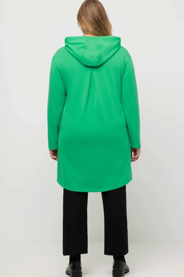 Ulla Popken Long Hooded Half Zipper Sweatshirt In Green*Women Hoodies & Sweatshirts