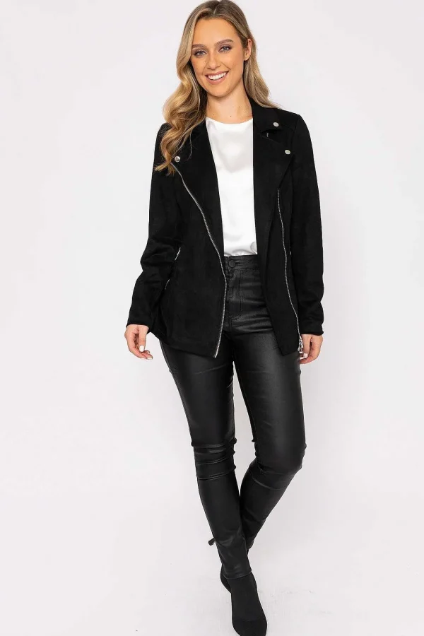Rowen Avenue Long Line Suede Biker In Black*Women Coats & Jackets