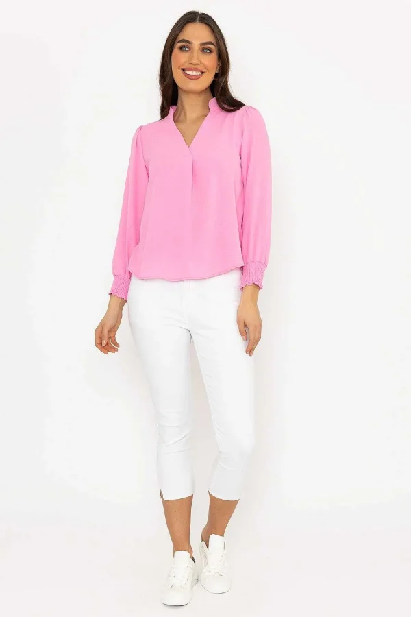 Pala D'oro Long Sleeve Collarless Top In Pink*Women Tops & Blouses