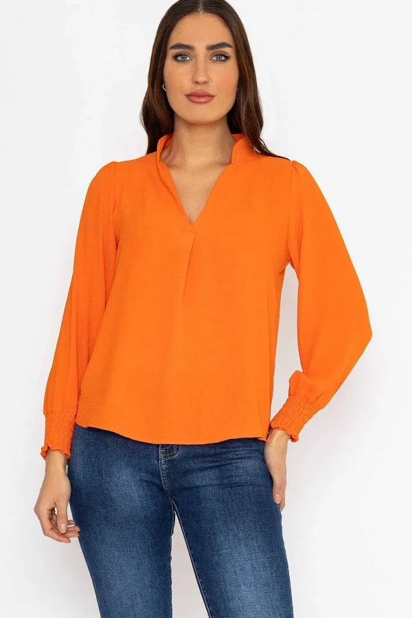 Pala D'oro Long Sleeve Collarless Top In Orange*Women Tops & Blouses