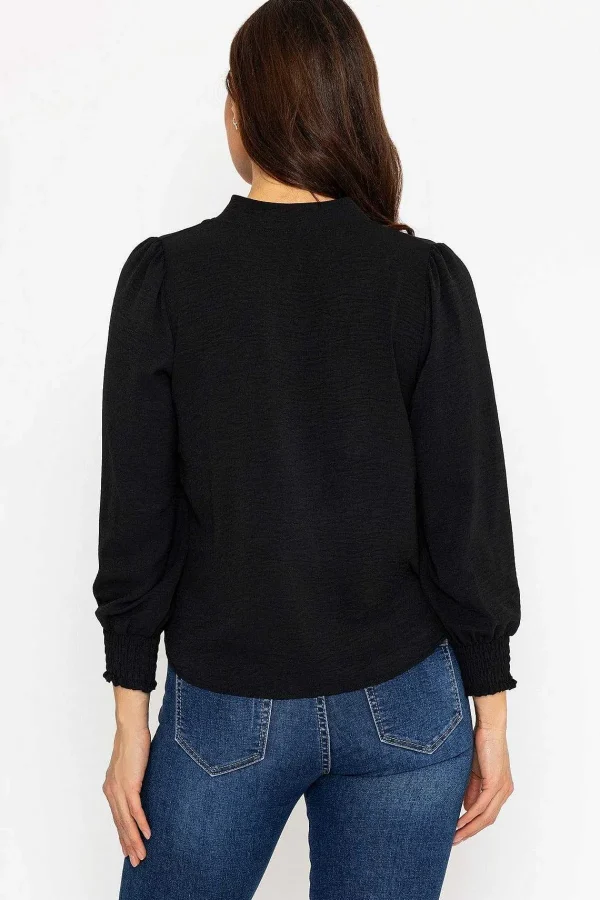 Pala D'oro Long Sleeve Collarless Top In Black*Women Tops & Blouses