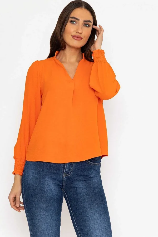 Pala D'oro Long Sleeve Collarless Top In Orange*Women Tops & Blouses