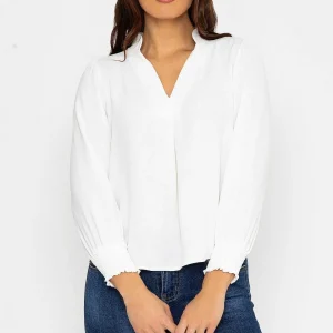 Pala D'oro Long Sleeve Collarless Top In Ecru*Women Tops & Blouses